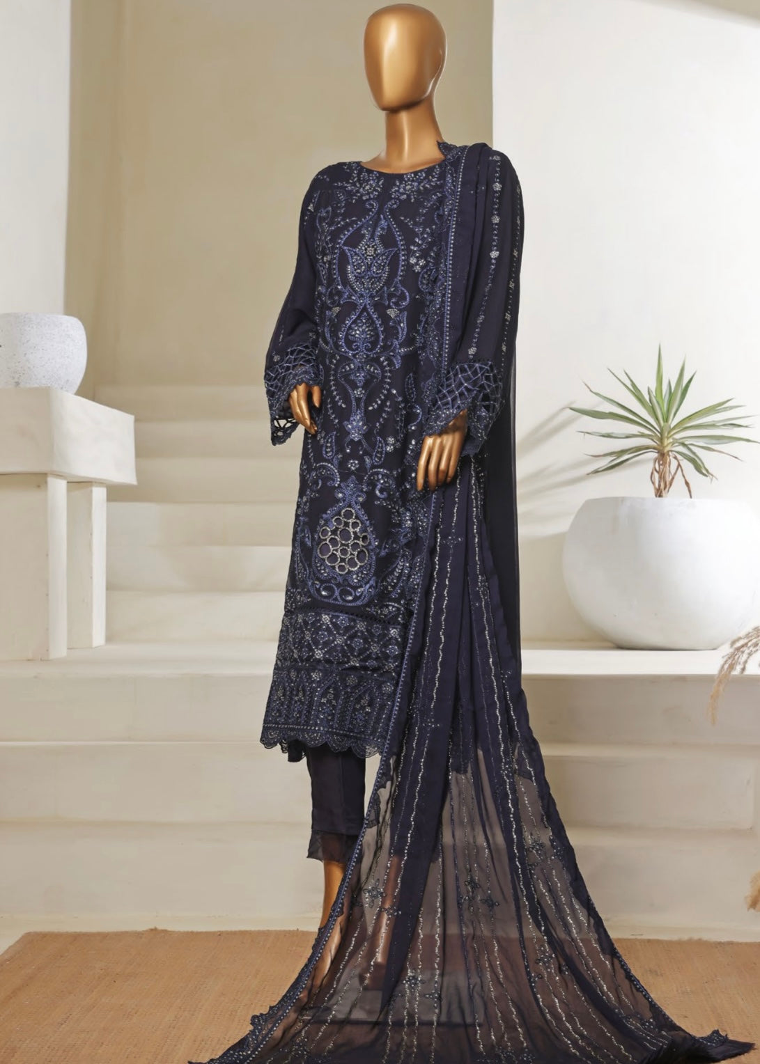 MCSB706-LUXURY CHIFFON EMBROIDERED SUIT