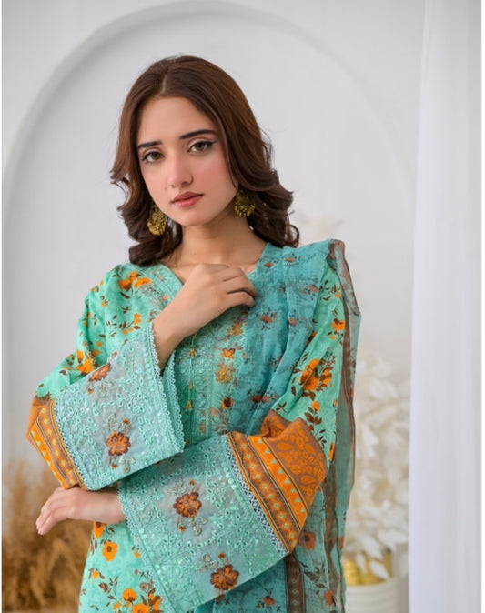 MCAB105-PREMIUM LAWN SUIT WITH CHIFFON DUPATTA
