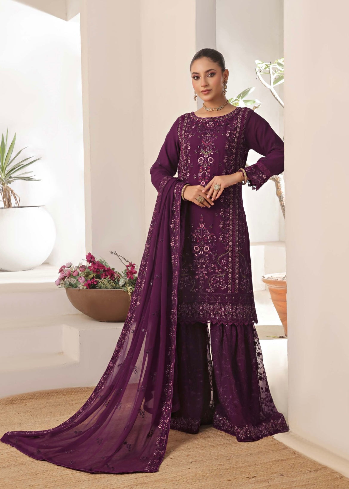 MCWU102-CHIFFON EMBROIDERED GHARARA COLLECTION