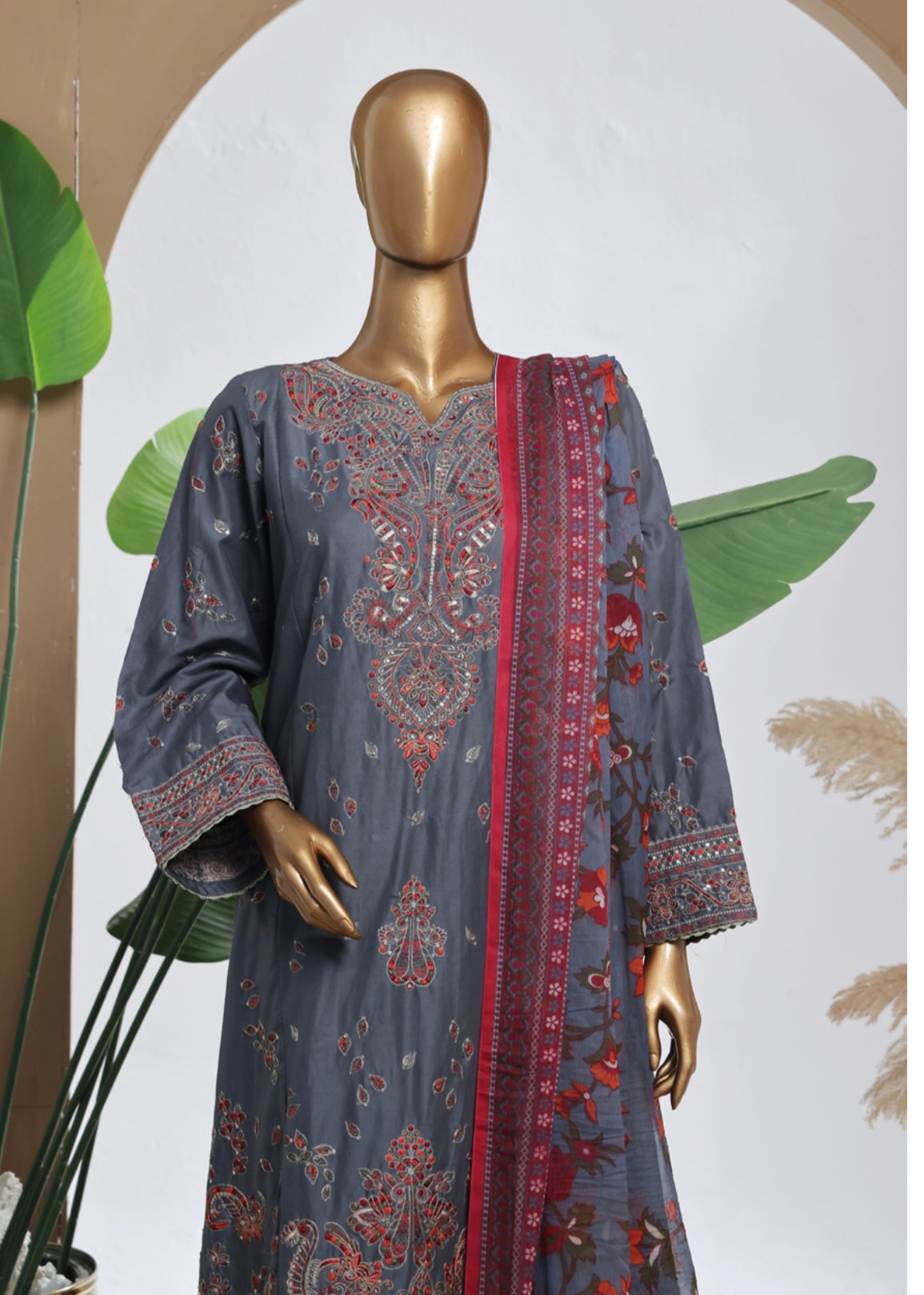 MCBS2006-LUXURY EMBROIDERED COTTON SUIT WITH CHIFFON DUPATTA