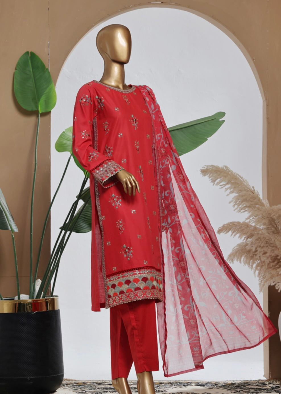 MCBS2013-LUXURY EMBROIDERED COTTON SUIT WITH CHIFFON DUPATTA