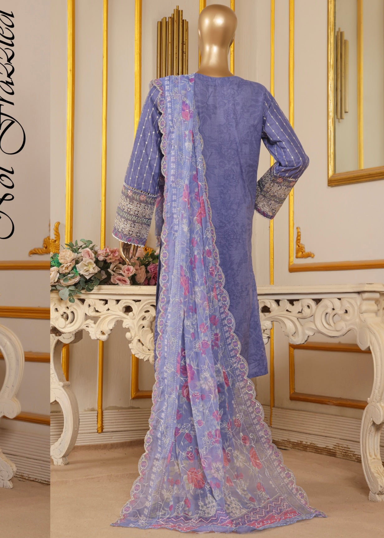 MCBS901-EMBROIDERED LAWN SUIT WITH CHIFFON DUPATTA