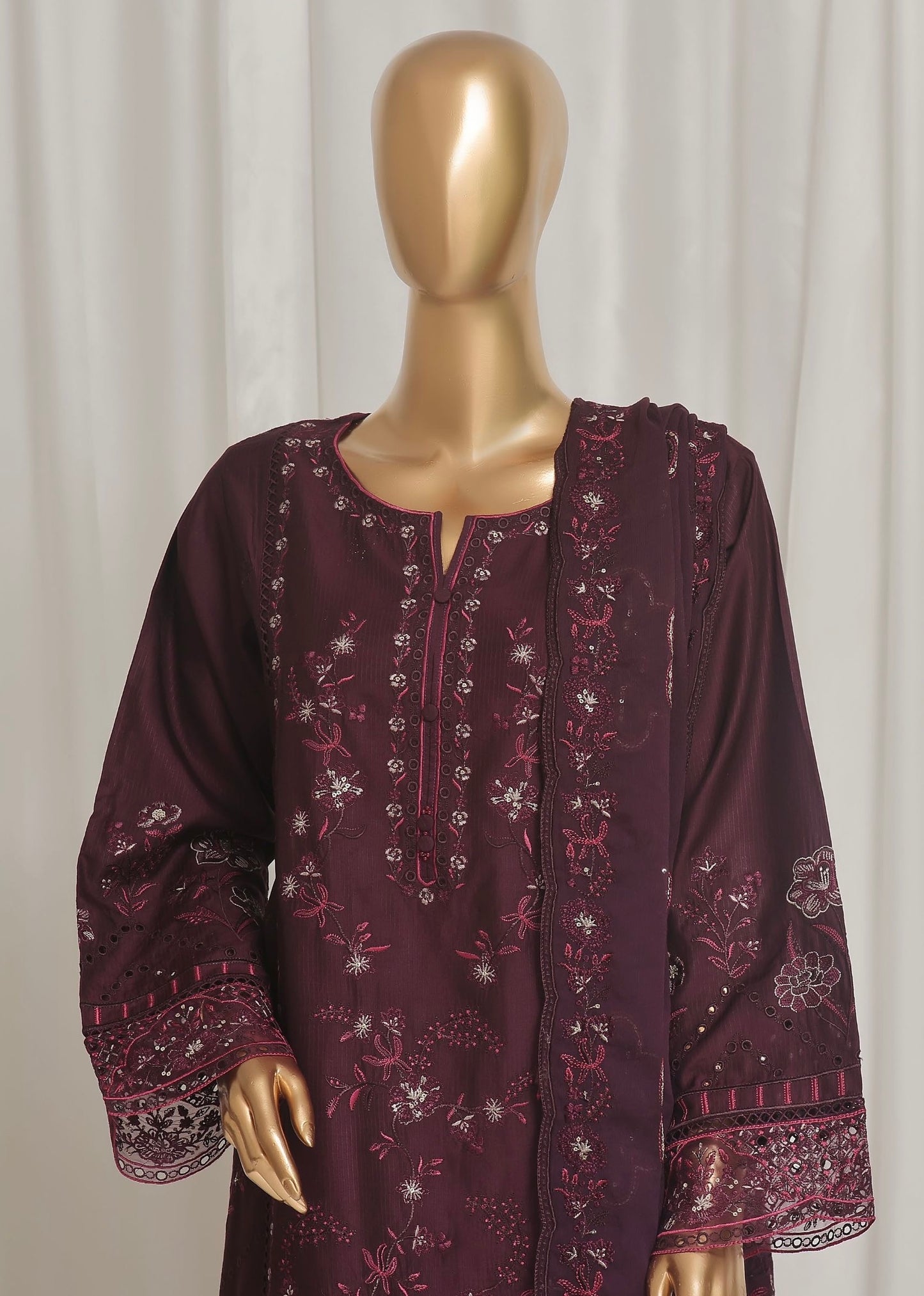 MC155-READY TO WEAR LUXURY EMBROIDERED ROAD SILK COLLECTION WITH CHIFFON DUPATTA