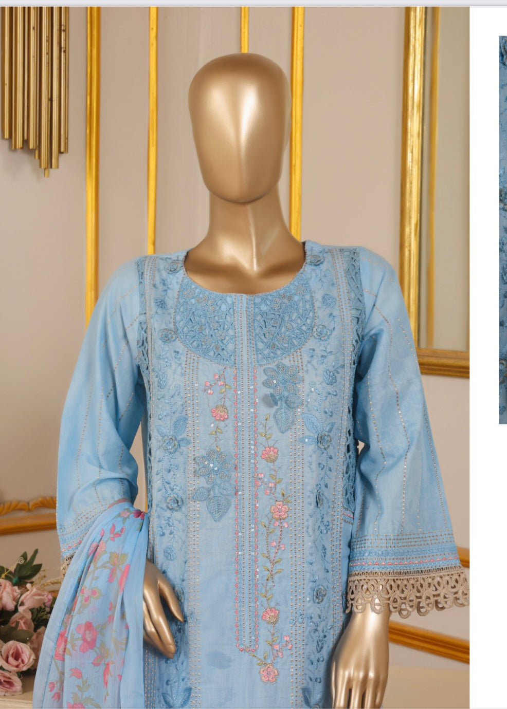 MCBS907-EMBROIDERED LAWN SUIT WITH CHIFFON DUPATTA