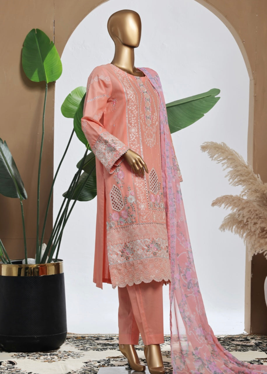 MCBS2002-LUXURY EMBROIDERED COTTON SUIT WITH CHIFFON DUPATTA