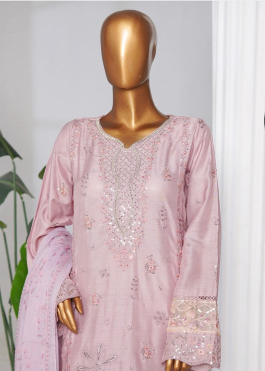 MCBSS106-LUX EMBROIDERED SATIN SILK SUIT WITH CHIFFON DUPATTA