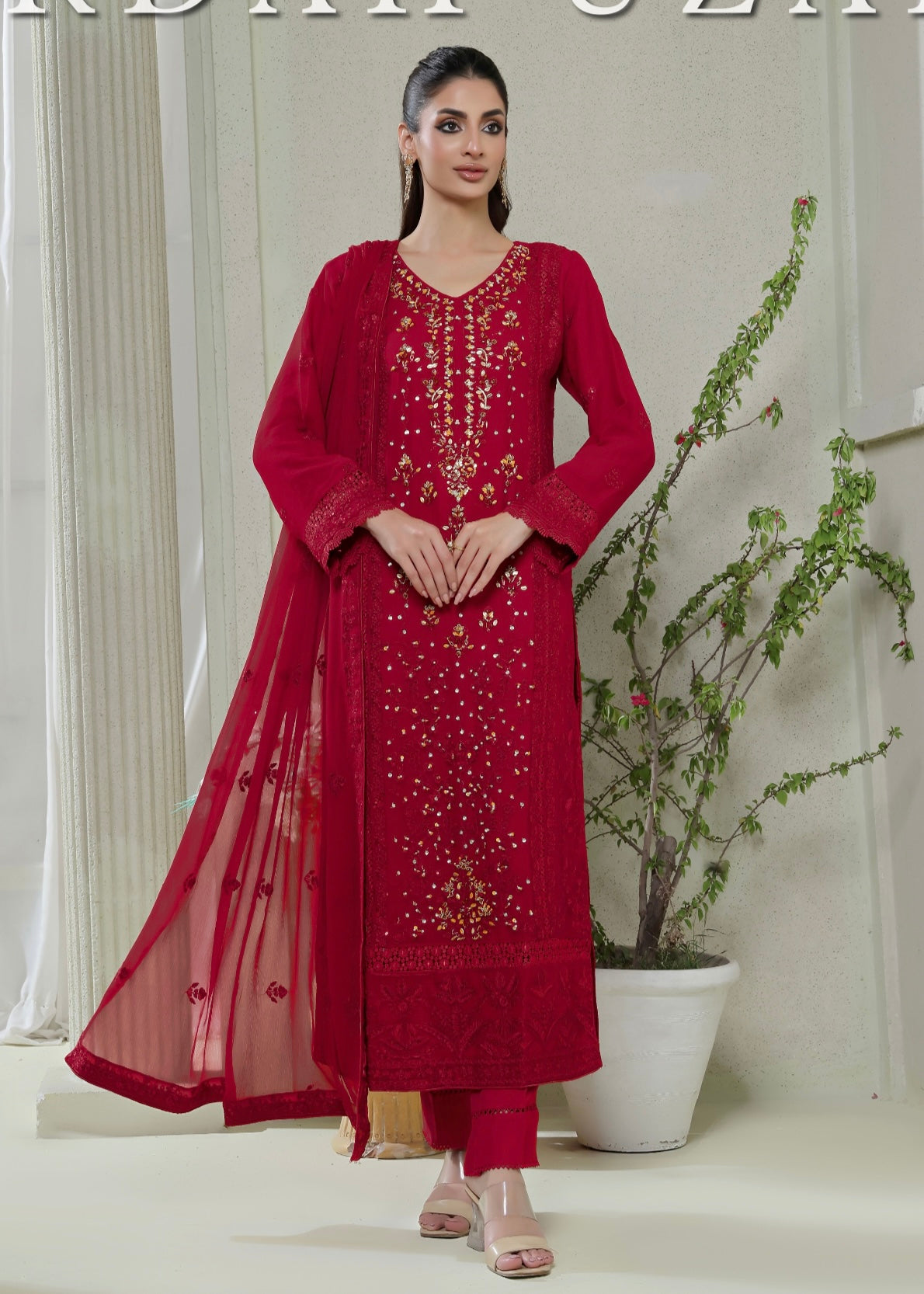 MCWU202-LUXURY CHIFFON EMBROIDERED SUITS