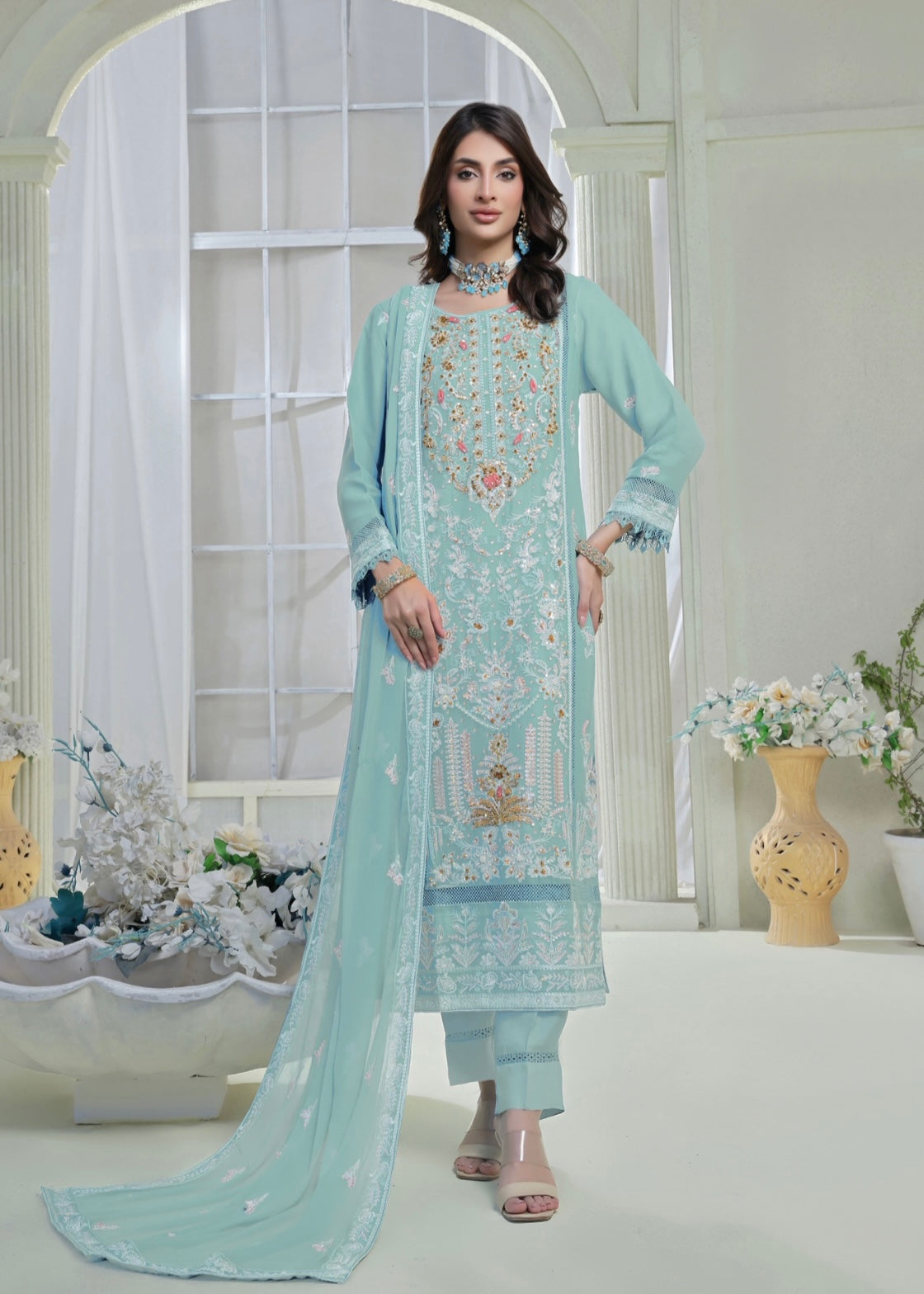 MCWU210-LUXURY CHIFFON EMBROIDERED SUITS