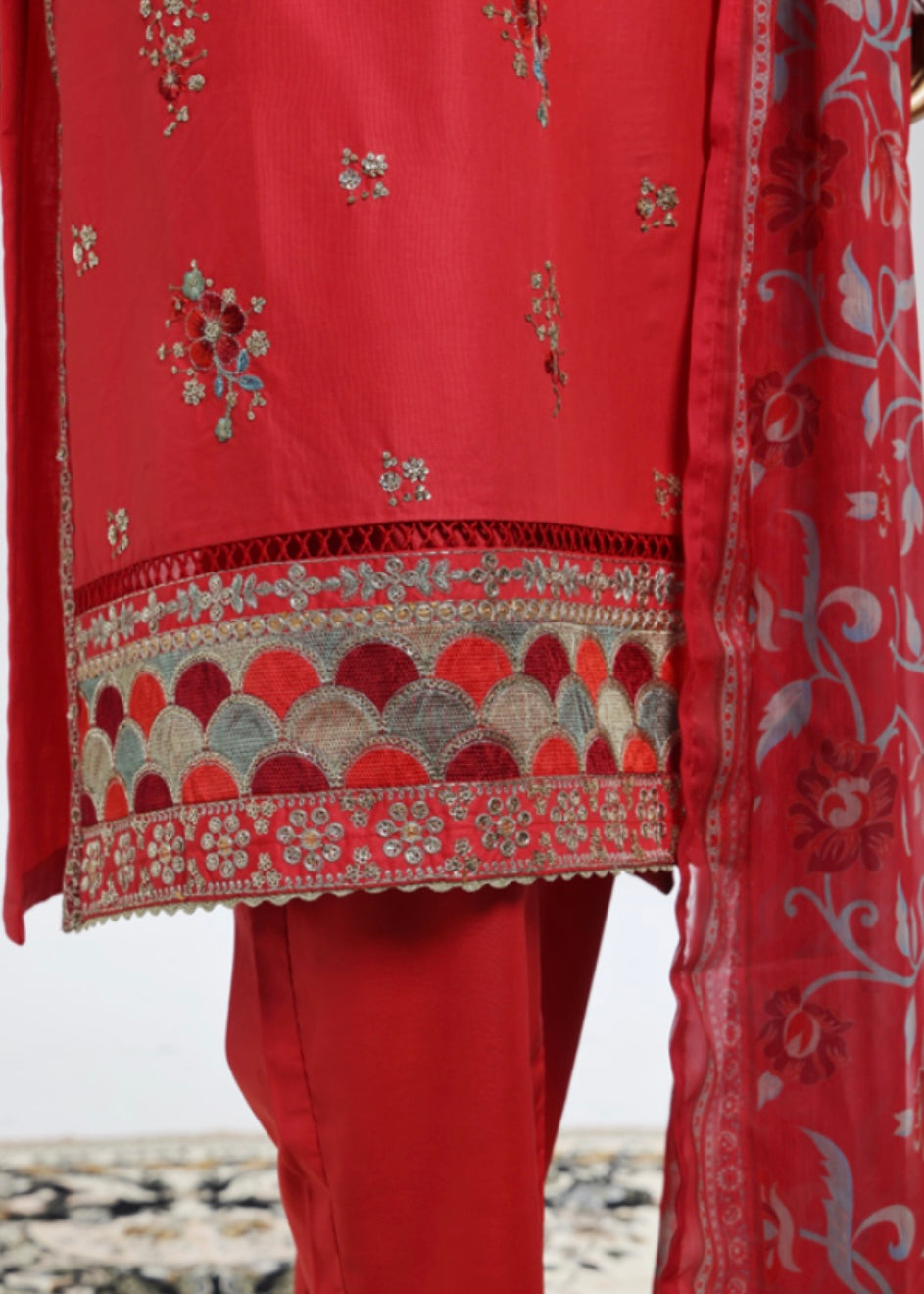 MCBS2013-LUXURY EMBROIDERED COTTON SUIT WITH CHIFFON DUPATTA