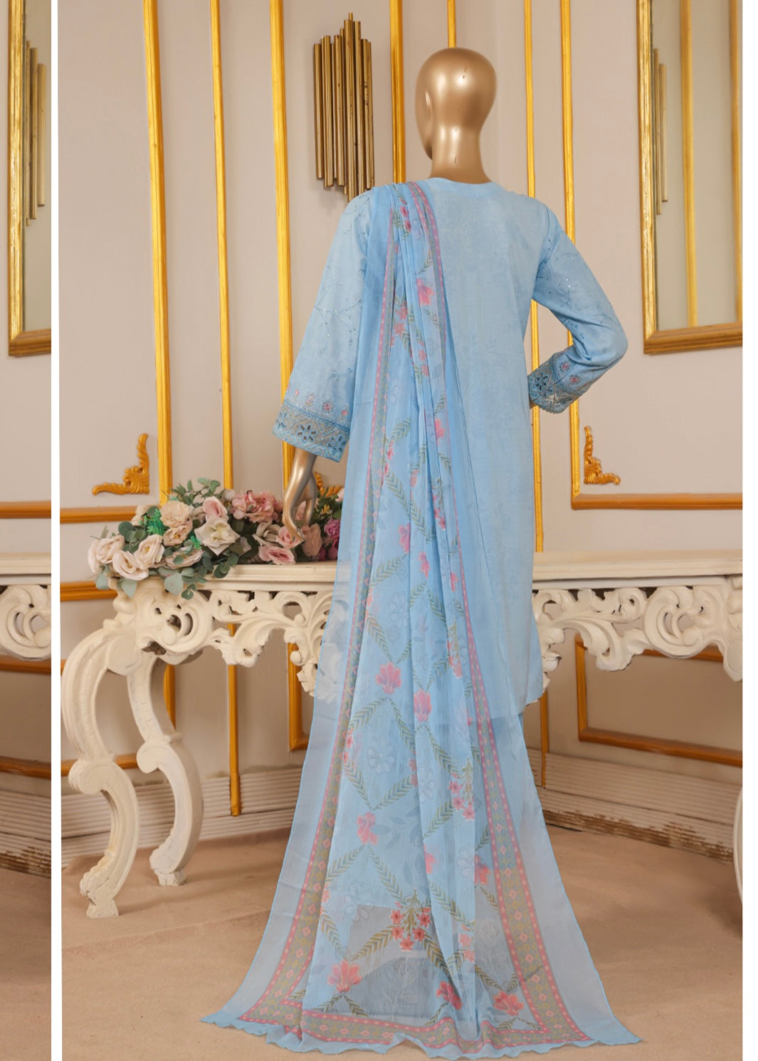MCBS903-EMBROIDERED LAWN SUIT WITH CHIFFON DUPATTA