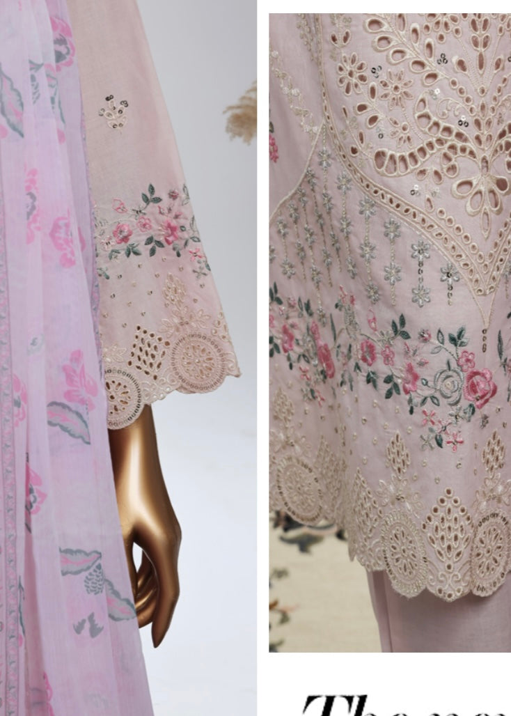 MCBS2005-LUXURY EMBROIDERED COTTON SUIT WITH CHIFFON DUPATTA