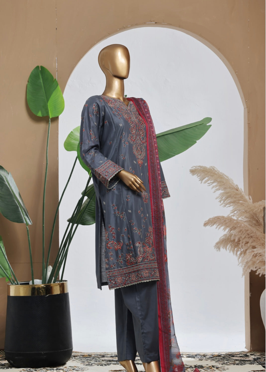MCBS2006-LUXURY EMBROIDERED COTTON SUIT WITH CHIFFON DUPATTA