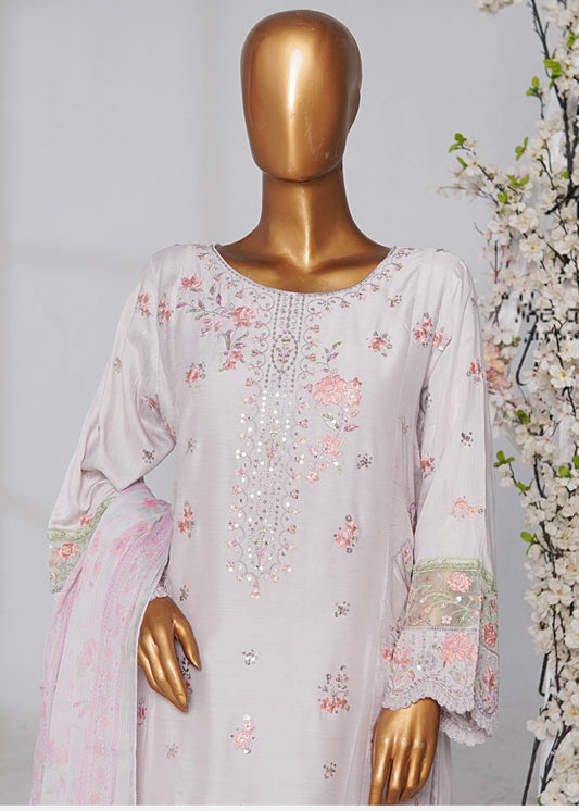 MCBSS103-LUX EMBROIDERED SATIN SILK SUIT WITH CHIFFON DUPATTA