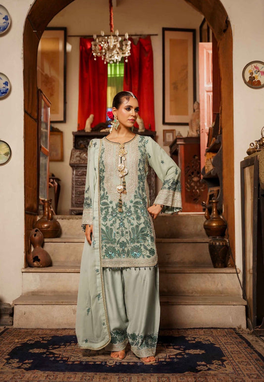MCSA108-LUXURY EMBROIDERED CHIFFON SUIT