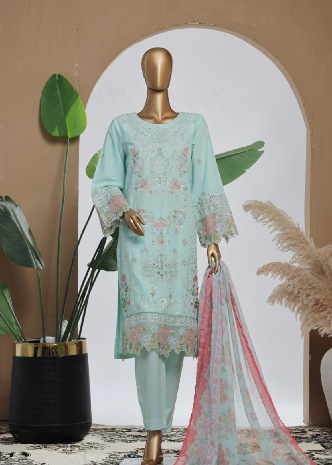 MCBS2004-LUXURY EMBROIDERED COTTON SUIT WITH CHIFFON DUPATTA