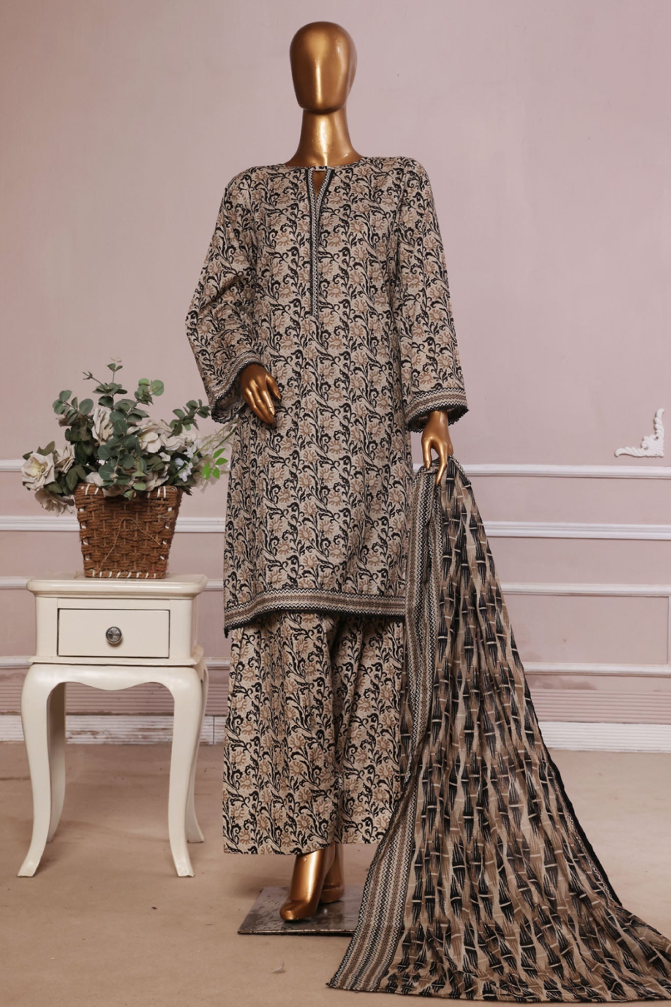 MCBSF107-PRINTED LAWN WITH FARSHI SHALWAR