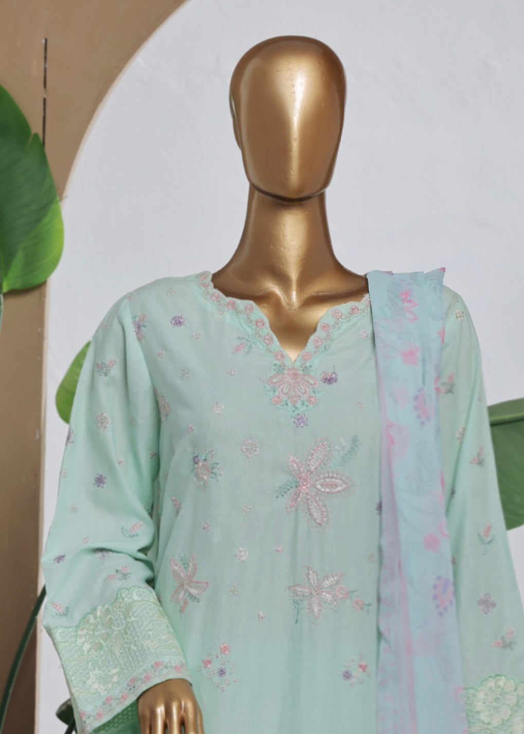 MCBS2012-LUXURY EMBROIDERED COTTON SUIT WITH CHIFFON DUPATTA