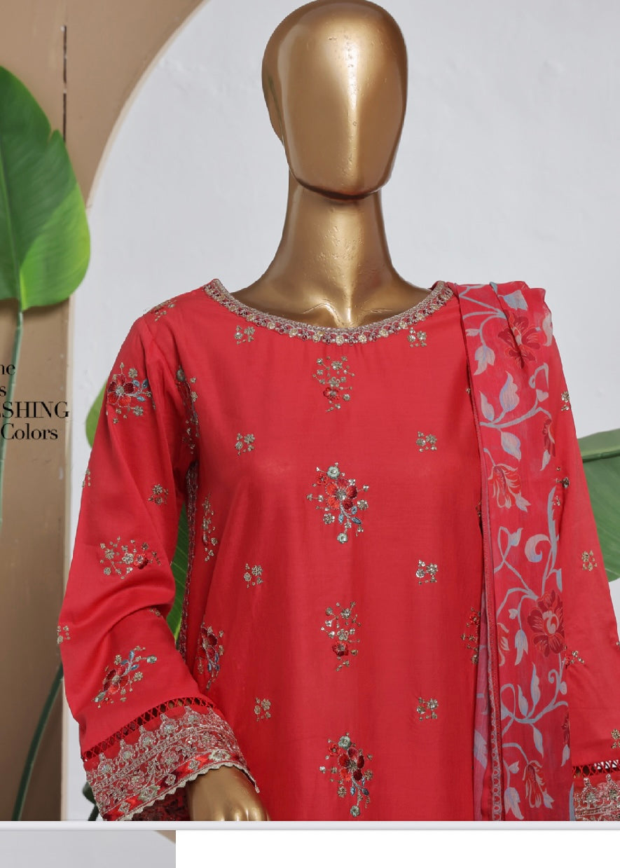 MCBS2013-LUXURY EMBROIDERED COTTON SUIT WITH CHIFFON DUPATTA