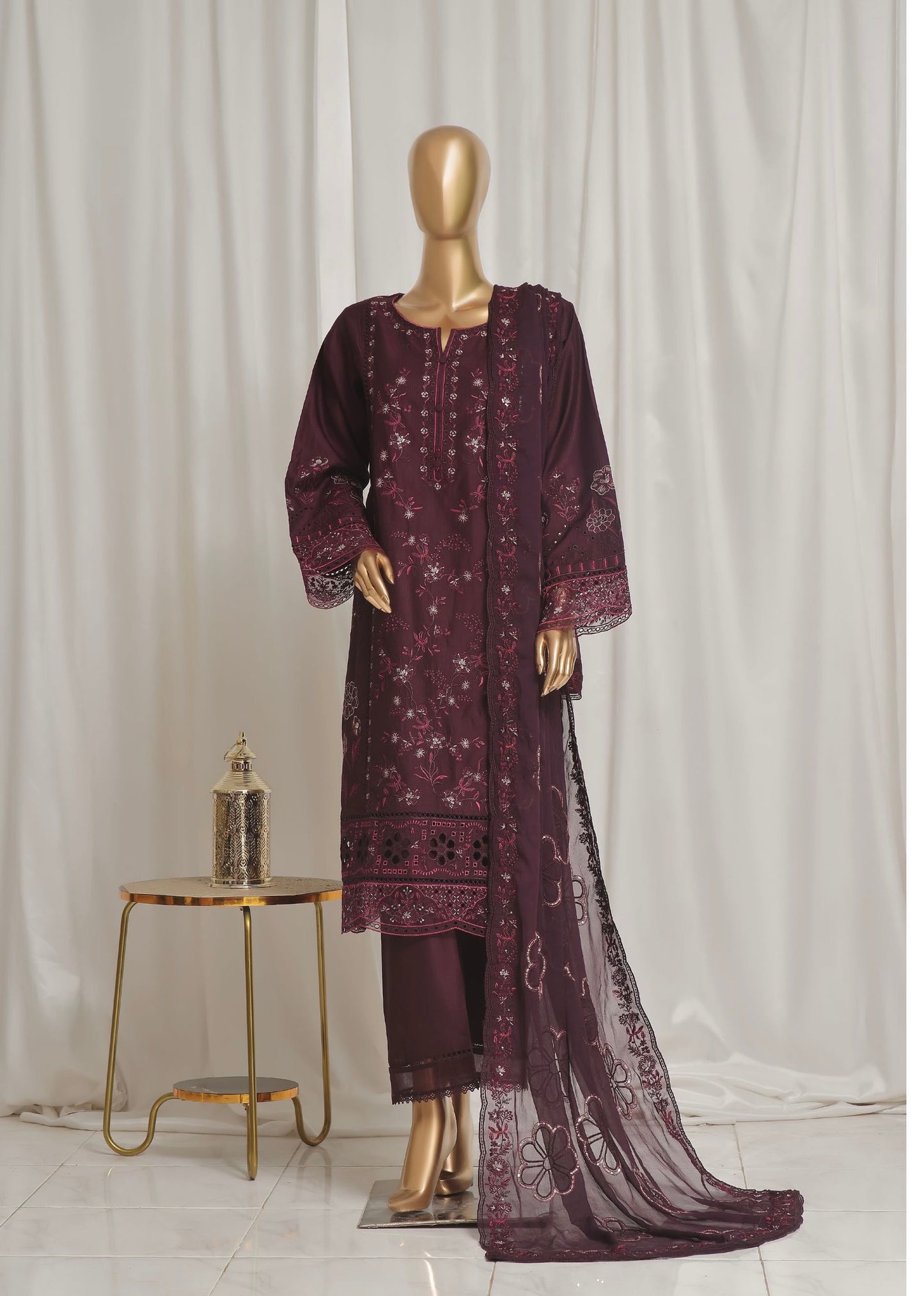 MC155-READY TO WEAR LUXURY EMBROIDERED ROAD SILK COLLECTION WITH CHIFFON DUPATTA