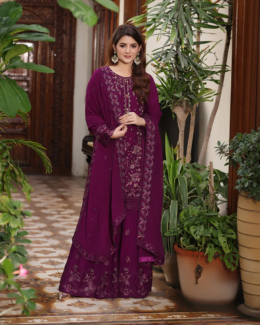 MCWU323-LUXURY CHIFFON HANDWORK PLAZO SUIT