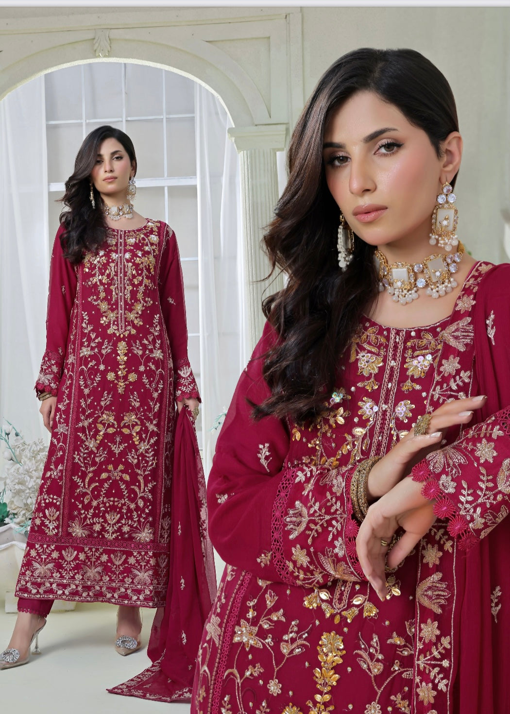MCWU208-LUXURY CHIFFON EMBROIDERED SUITS