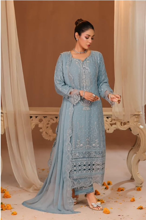 MCNF103-PREMIUM CHIFFON EMBROIDERED SUIT