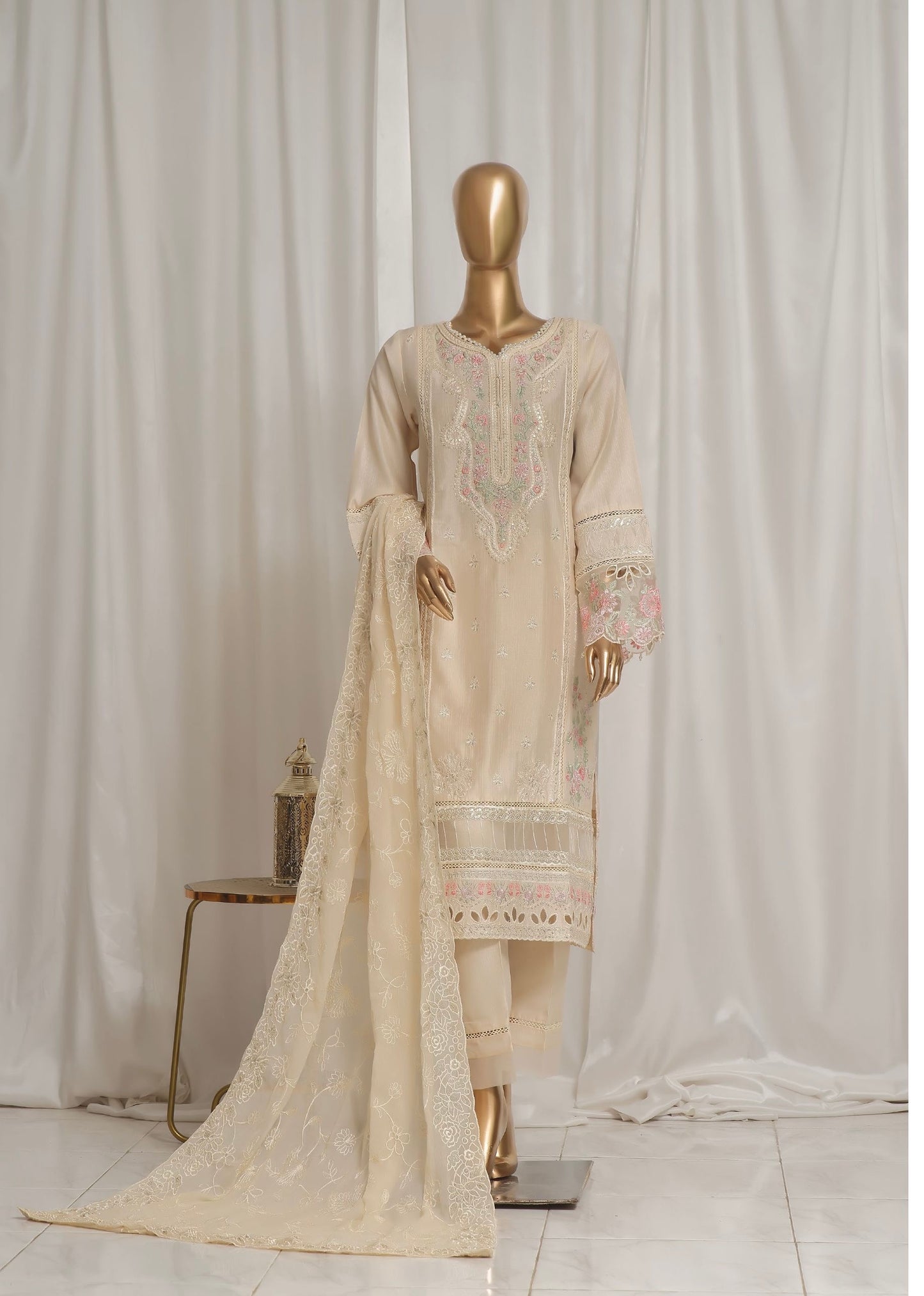 MC156-READY TO WEAR LUXURY EMBROIDERED ROAD SILK COLLECTION WITH CHIFFON DUPATTA