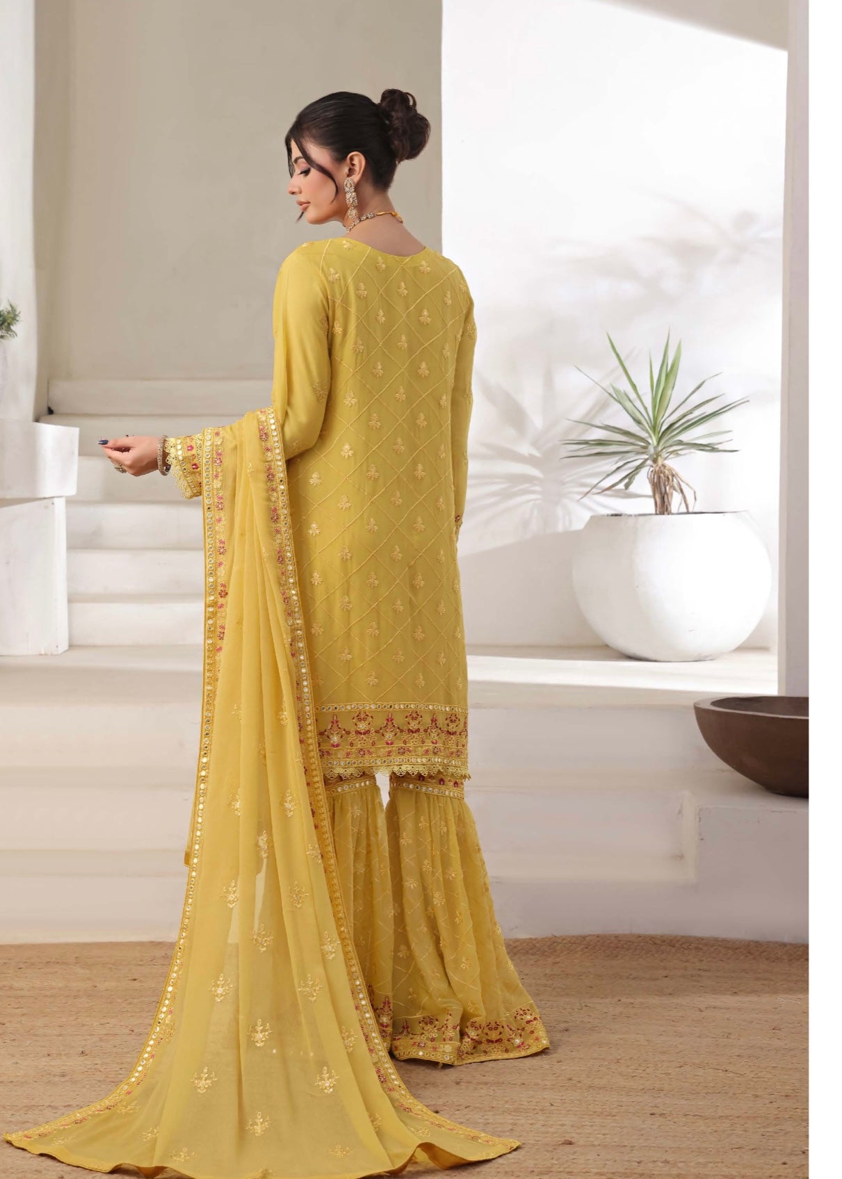 MCWU105-CHIFFON EMBROIDERED GHARARA COLLECTION