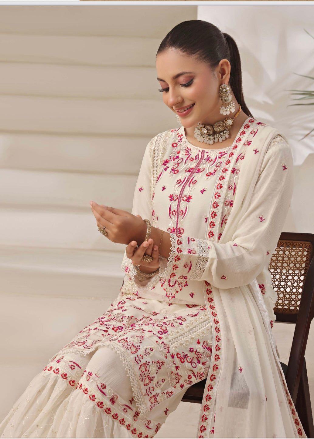 MCWU101-CHIFFON EMBROIDERED GHARARA COLLECTION