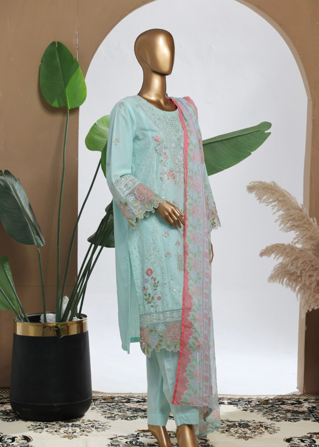 MCBS2004-LUXURY EMBROIDERED COTTON SUIT WITH CHIFFON DUPATTA
