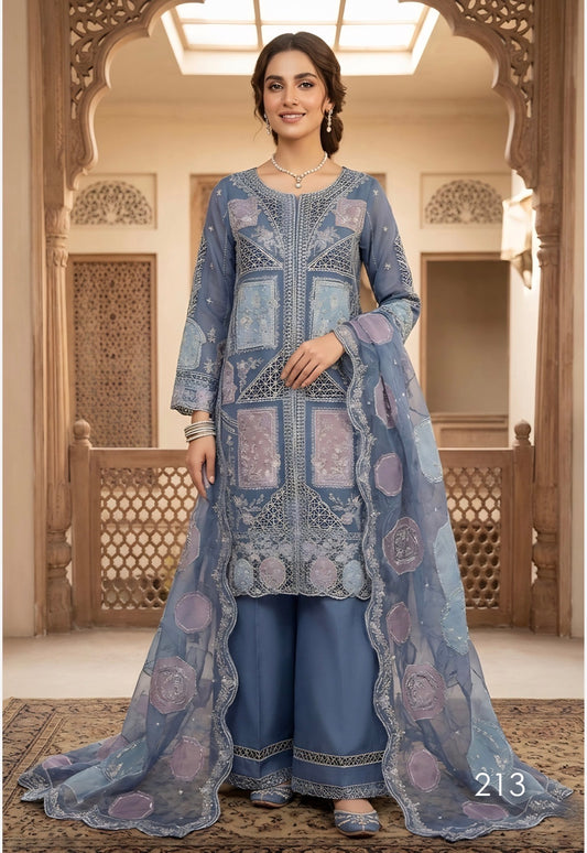MCH113-LUXURY EMBROIDERED ORGANZA SUIT