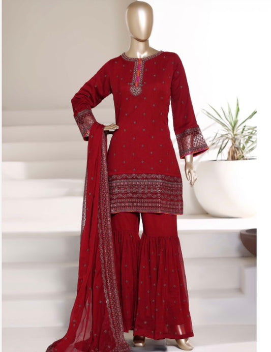MCSBF307-CHIFFON EMBROIDERED SUITS
