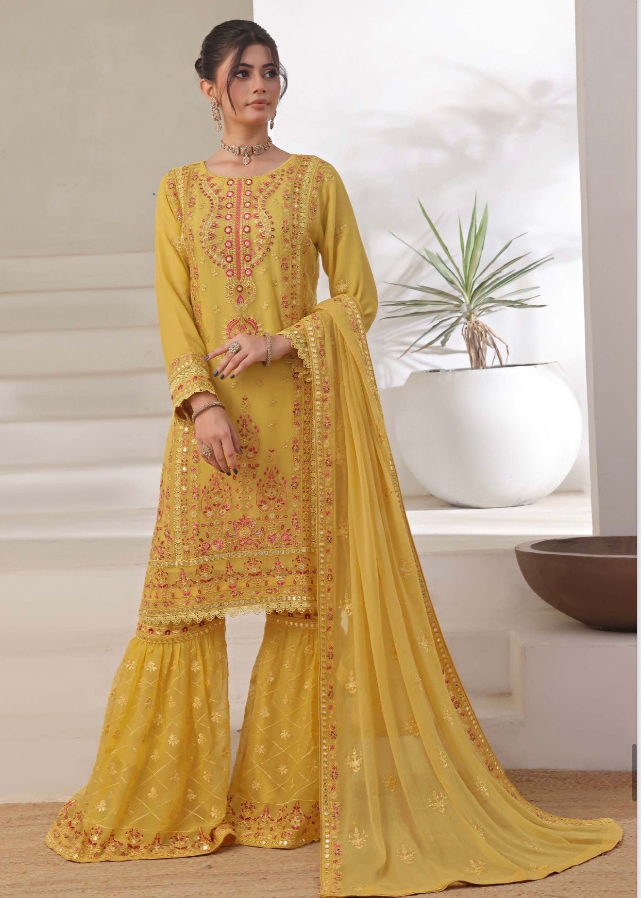 MCWU105-CHIFFON EMBROIDERED GHARARA COLLECTION