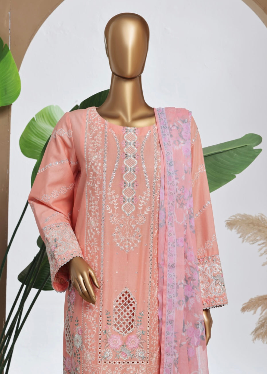 MCBS2002-LUXURY EMBROIDERED COTTON SUIT WITH CHIFFON DUPATTA