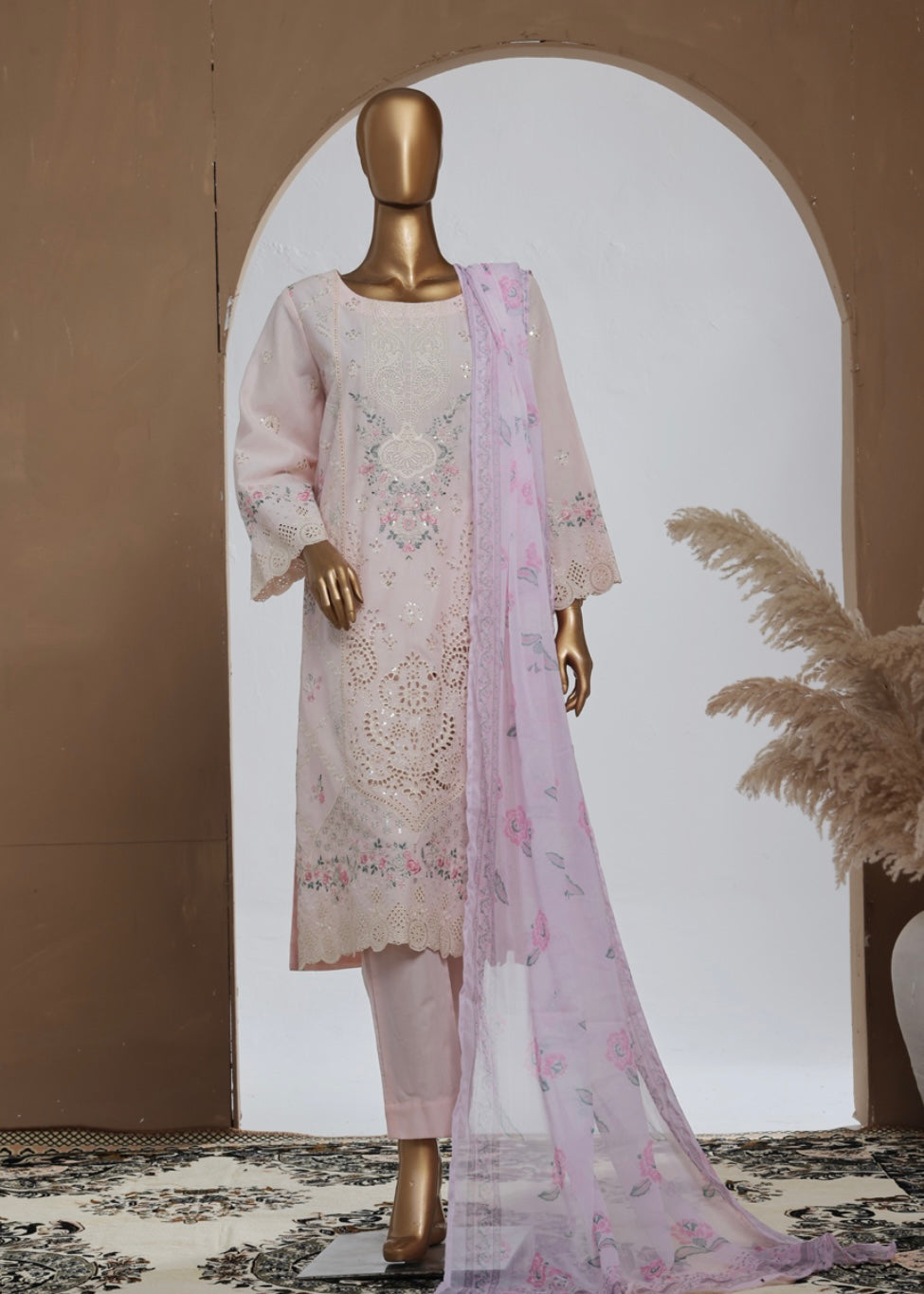 MCBS2005-LUXURY EMBROIDERED COTTON SUIT WITH CHIFFON DUPATTA