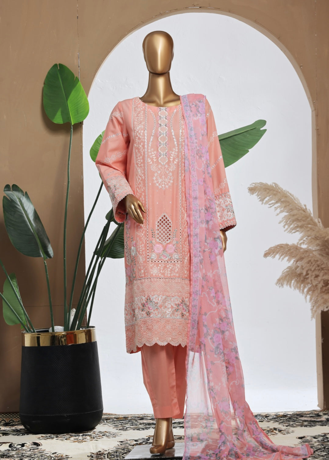 MCBS2002-LUXURY EMBROIDERED COTTON SUIT WITH CHIFFON DUPATTA