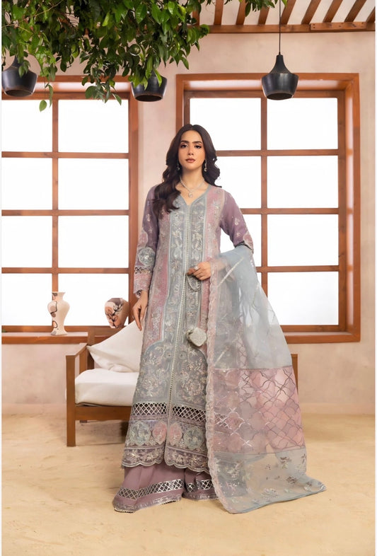 MCH115-LUXURY EMBROIDERED ORGANZA SUIT