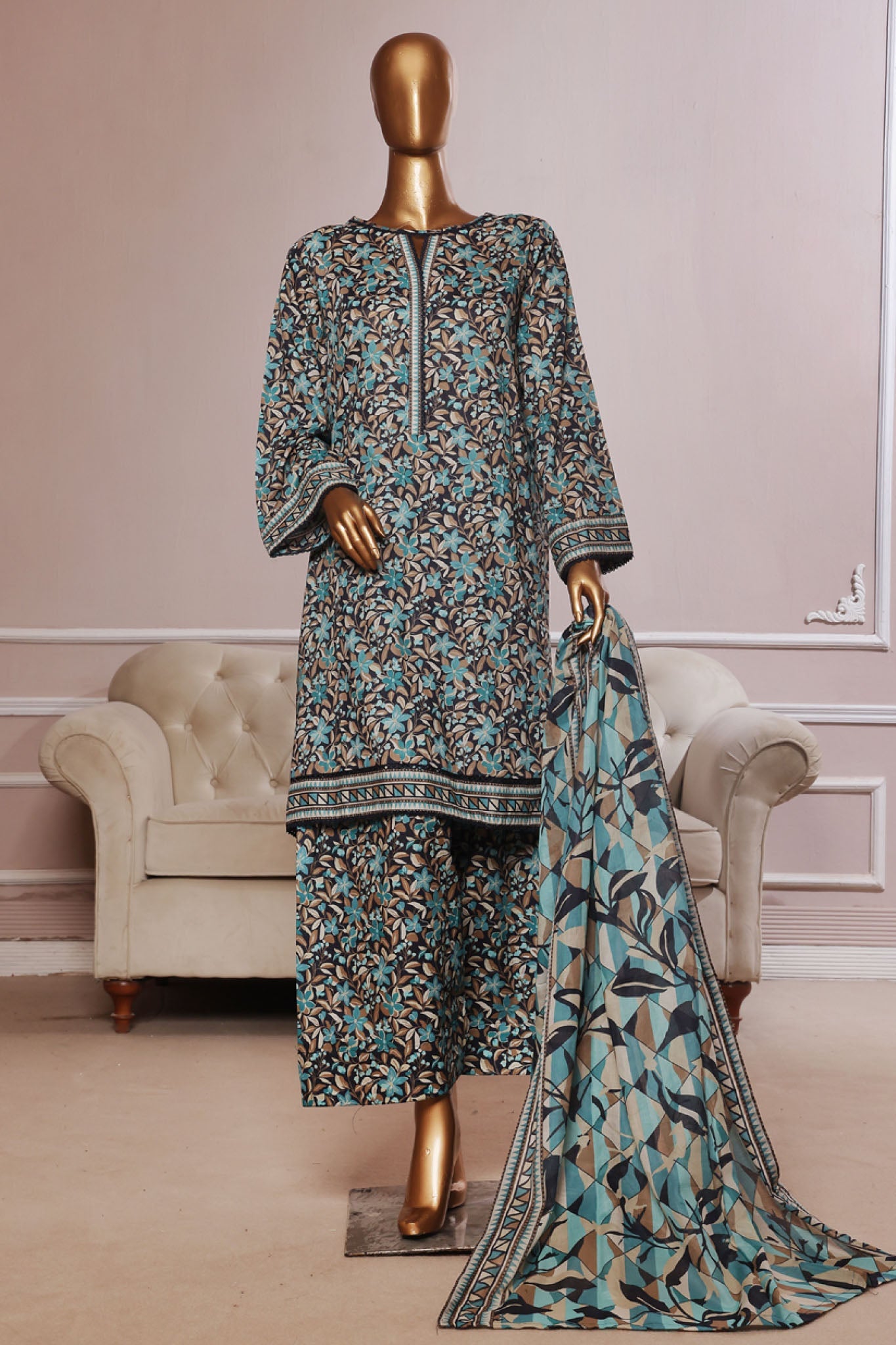 MCBSF109-PRINTED LAWN WITH FARSHI SHALWAR