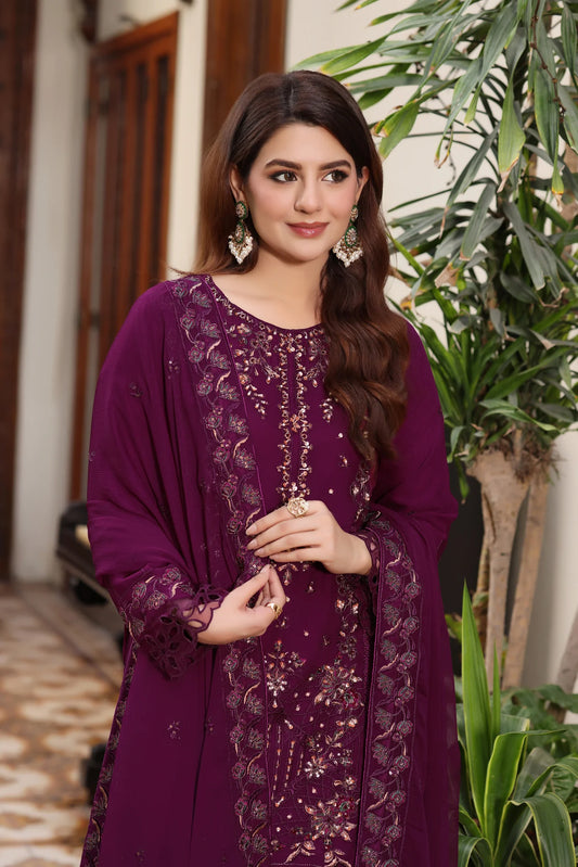 MCWU323-LUXURY CHIFFON HANDWORK PLAZO SUIT