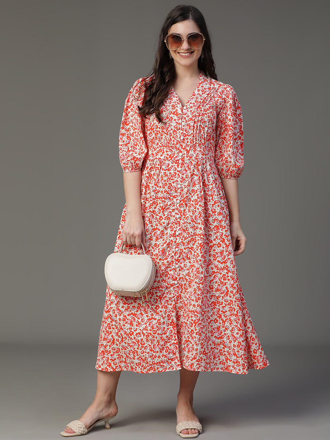 MCALM-2507 Crepe Printed Flared Dress