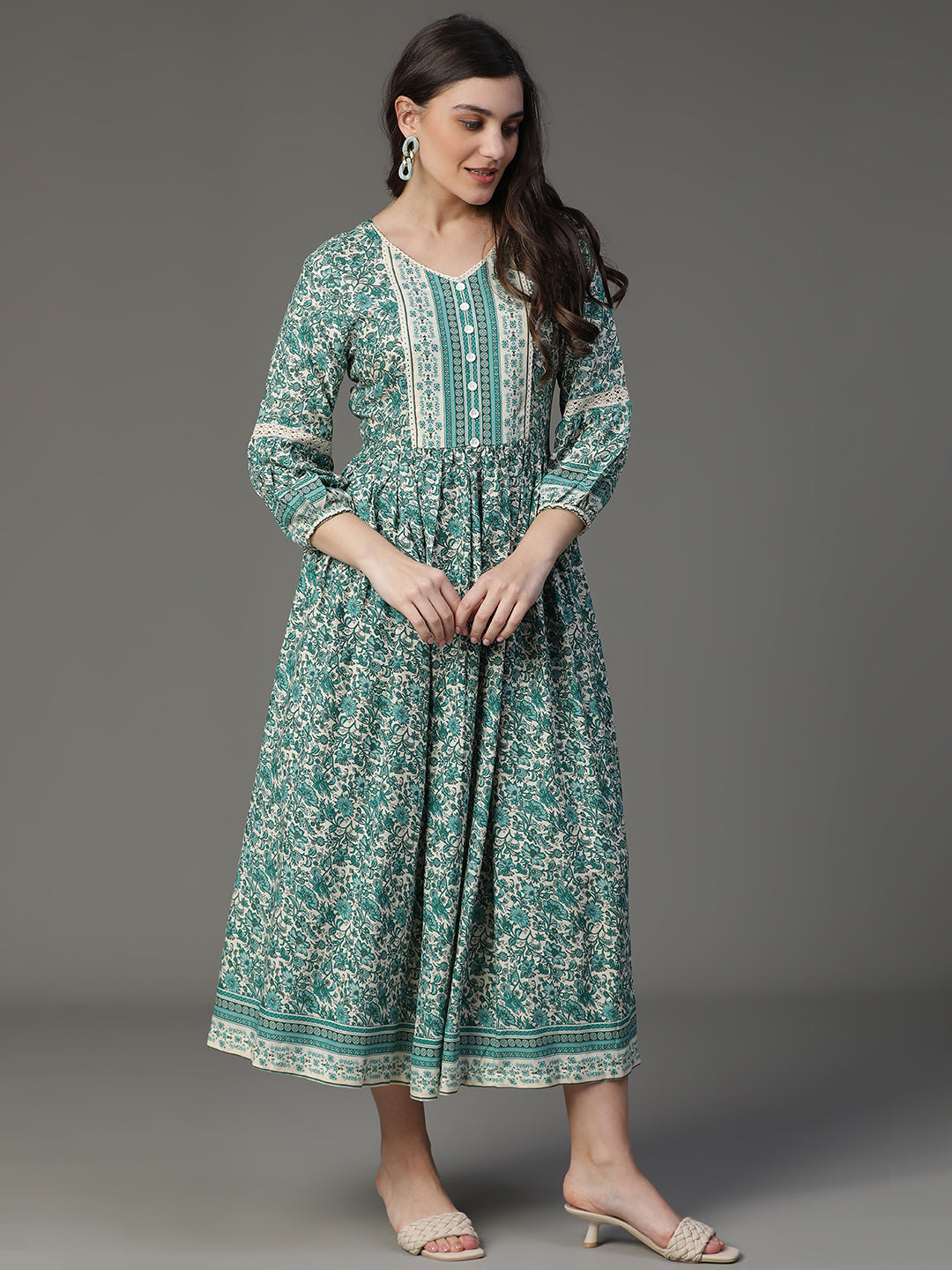 MCALM-2544 Cotton Printed Flared Dress