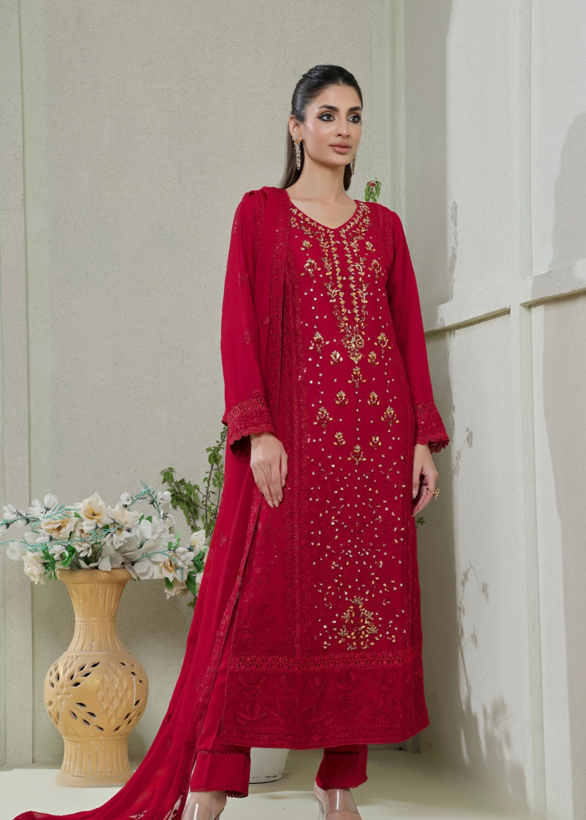 MCWU202-LUXURY CHIFFON EMBROIDERED SUITS