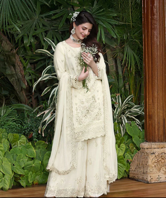 MCWU324-LUXURY CHIFFON HANDWORK PLAZO SUIT