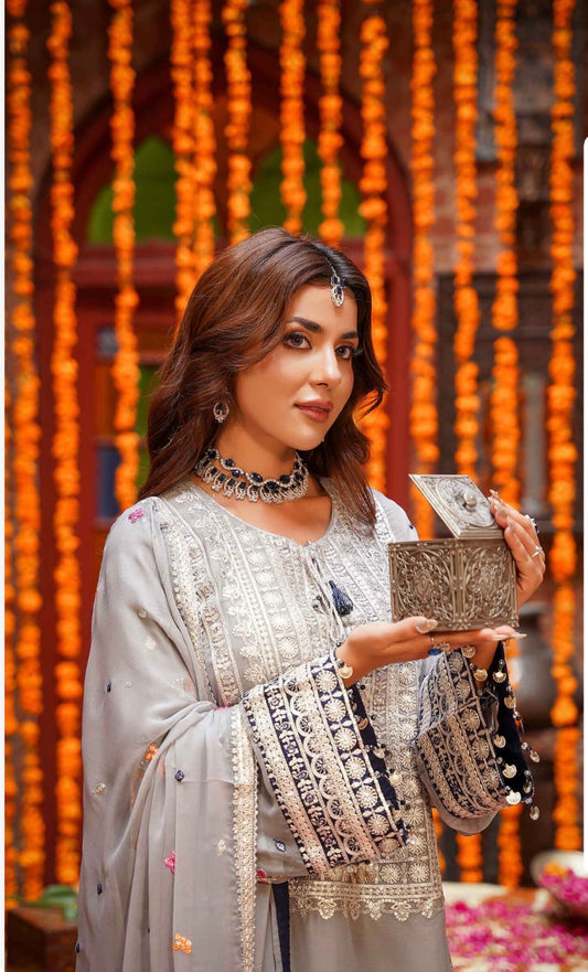 MCSA111-LUXURY EMBROIDERED CHIFFON SUIT