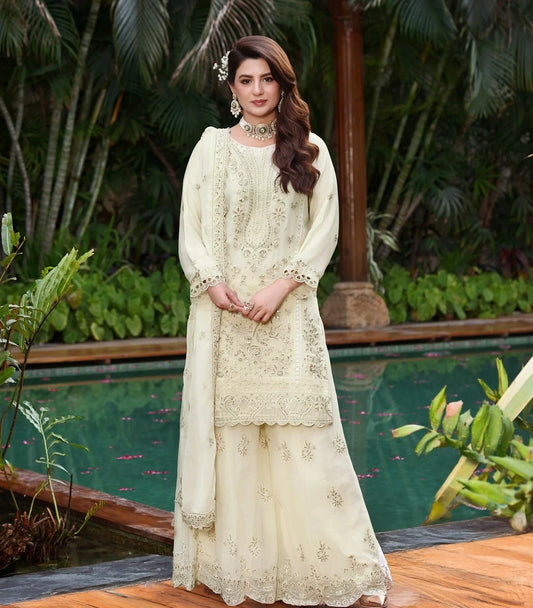 MCWU324-LUXURY CHIFFON HANDWORK PLAZO SUIT