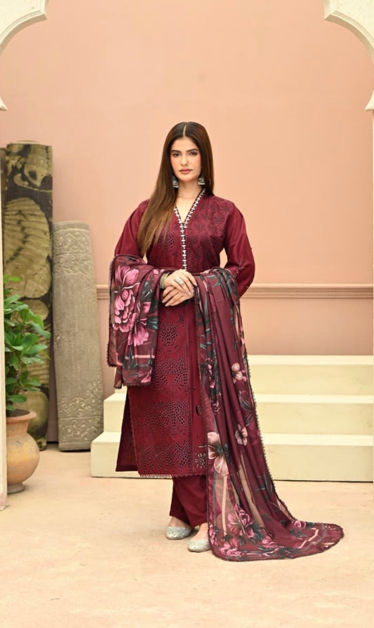 MCHA129-PREMIUM EMBROIDERED COTTON SUIT