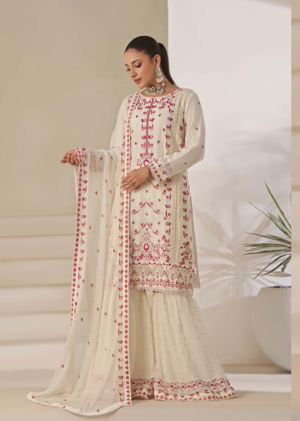 MCWU101-CHIFFON EMBROIDERED GHARARA COLLECTION