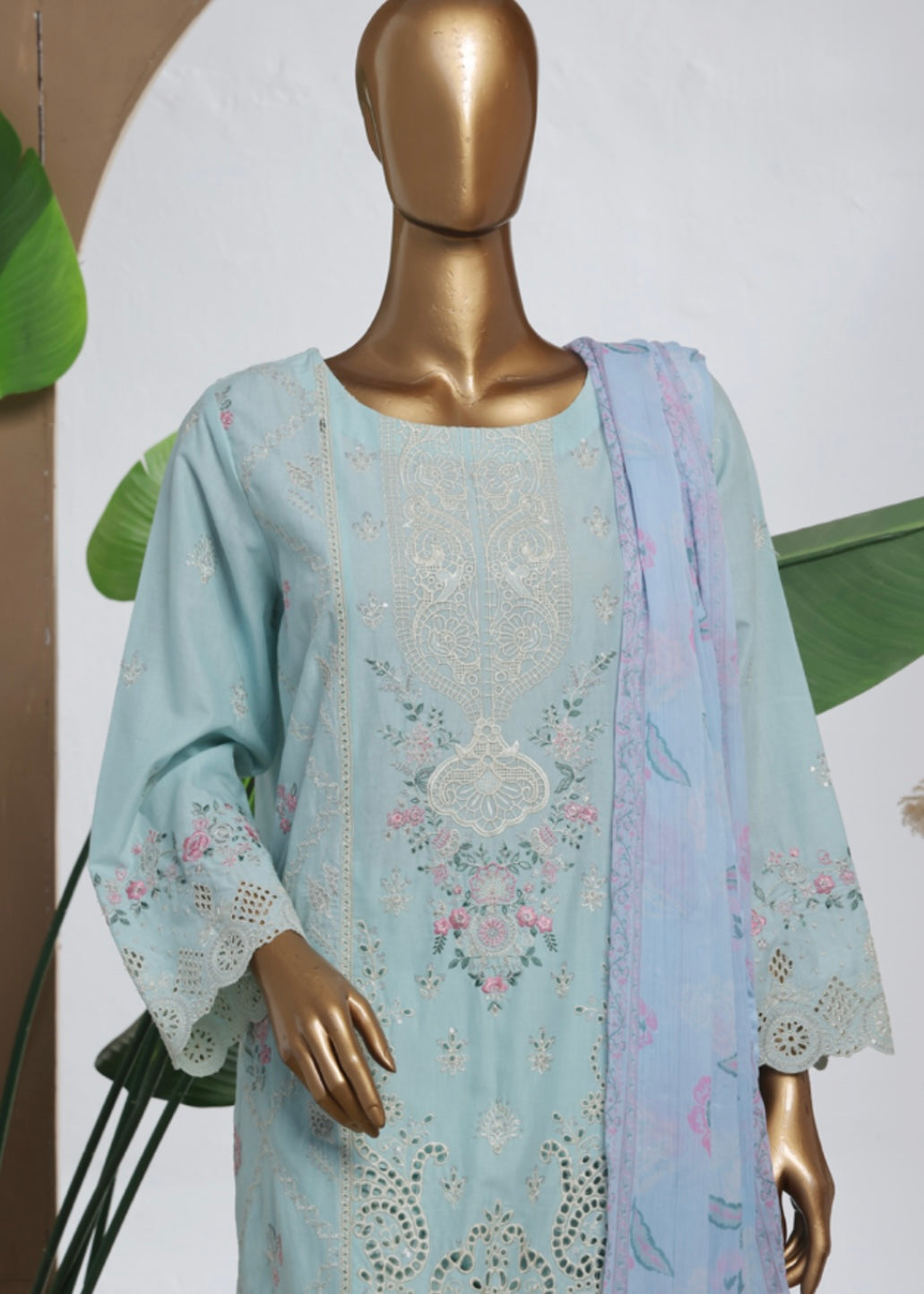MCBS2012-LUXURY EMBROIDERED COTTON SUIT WITH CHIFFON DUPATTA