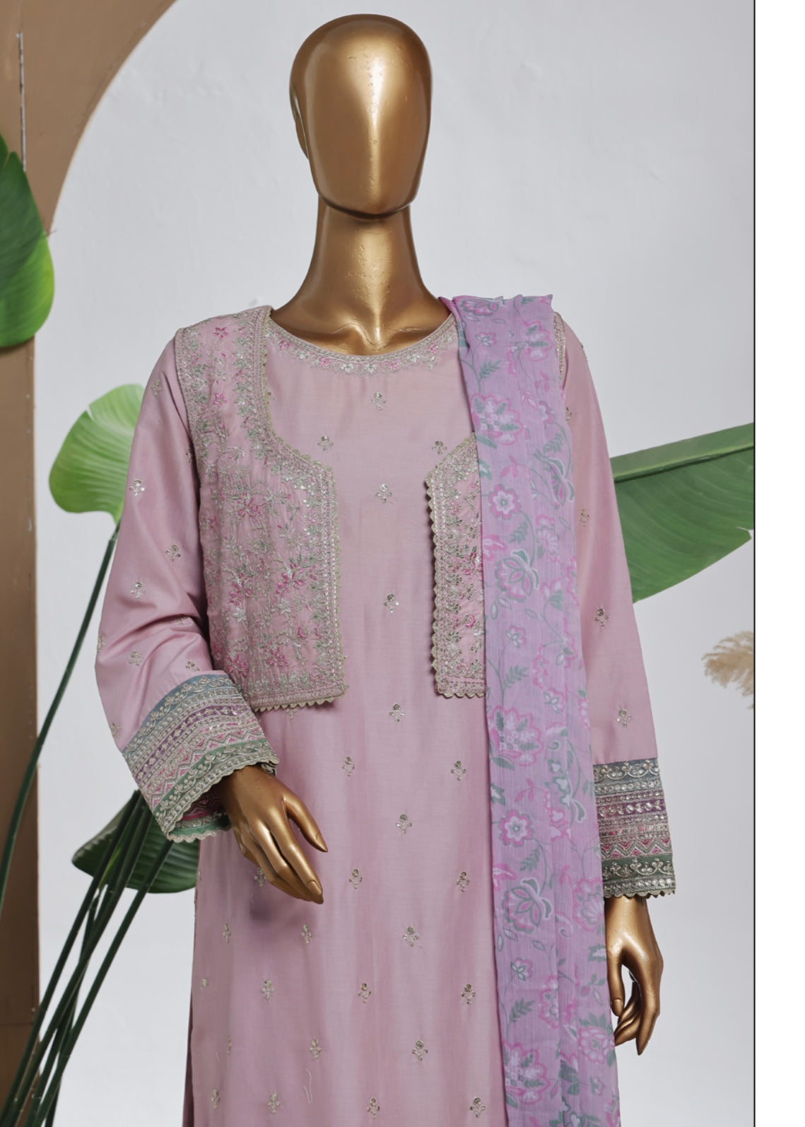 MCBS2001-LUXURY EMBROIDERED COTTON SUIT WITH CHIFFON DUPATTA