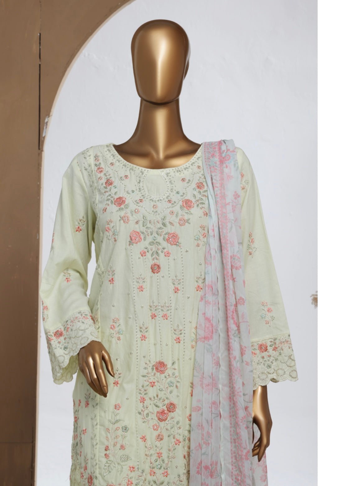 MCBS2003-LUXURY EMBROIDERED COTTON SUIT WITH CHIFFON DUPATTA